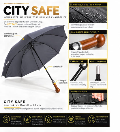 City-Safe 78 cm Sicherheitsschirm – Kompakt, unkaputtbar & weltweit legal